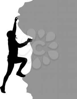 Black silhouette rock climber on white background.