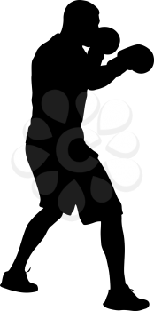 Black silhouette of an athlete boxer on a white background.