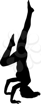 Silhouette girl on yoga class in pose on a white background.