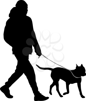 Silhouette of man and dog on a white background.