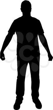 Black silhouette men standing, people on white background.