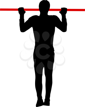 Man doing pull-ups silhouette on a white background.