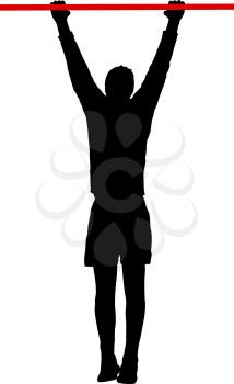 Man doing pull-ups silhouette on a white background.