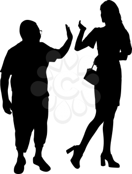 Black silhouettes men and women with arm raised on a white background.