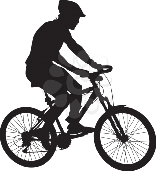 Silhouette of a cyclist male on white background.