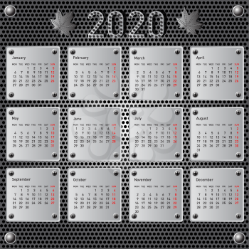 Stylish calendar with metallic effect for 2020.