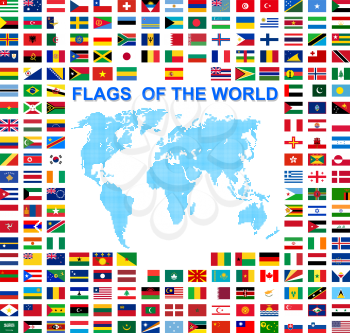 Set of Flags of world sovereign states signed by the countries names.