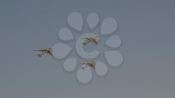 MOSCOW - MAY 7: bombers Tupolev Tu-95 fly in sky on training parade in honor of Great Patriotic War victory on May 7, 2019 in Moscow, Russia.