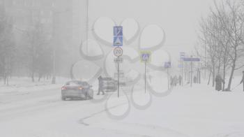 MOSCOW - January 10: traffic on the road during a snowfall on January 10, 2018 in Moscow, Russia.