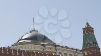 Kremlin Moscow Dome of Senate building Russian Flag tower.