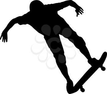 Black silhouette of an athlete skateboarder in a jump.