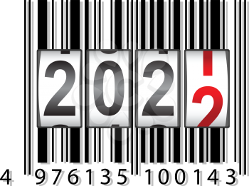2022 New Year counter, barcode calendar illustration.
