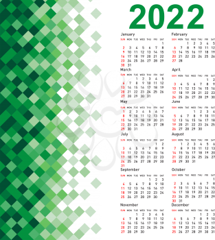 Stylish calendar with Abstract triangle mosaic background for 2022.