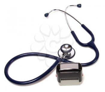 stethoscope and doctor seal isolated on white background