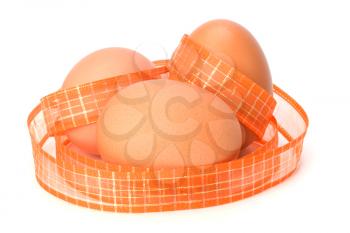 easter eggs with ribbon isolated on white