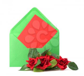 Envelope with floral decor. Flowers are artificial.