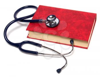 stethoscope on red book isolated on white background