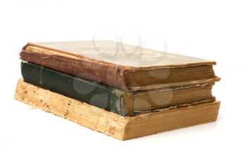 tattered book stack isolated on white background