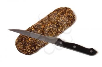 bread and knife isolated on white