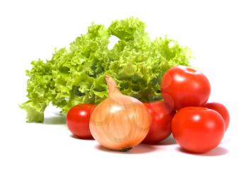 Lettuce salad and vegetables isolated on white background