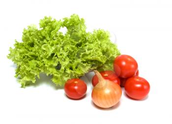 Lettuce salad and vegetables isolated on white background