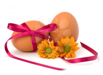 Easter egg with festive bow isolated on white background