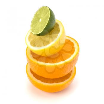 Citrus fruits isolated on white background close up