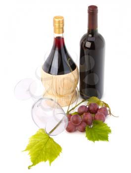 wine glass and two wine bottles  isolated on white background
