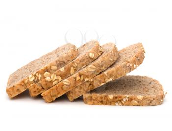 Healthy bran bread slices with rolled oats isolated on white background