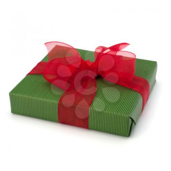 festive gift box with bow isolated on white background