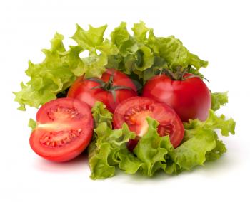 Tomato, cucumber vegetable and lettuce salad isolated on white background