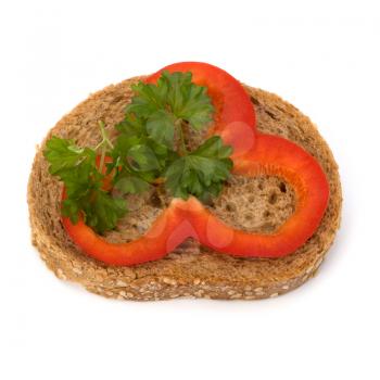 open healthy sandwich with vegetable  isolated on white background