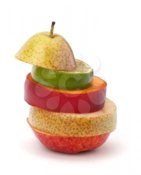 Mixed fruit slices isolated on white background