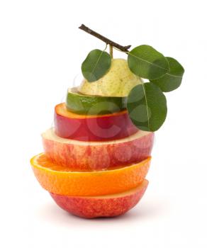 Mixed fruit slices isolated on white background