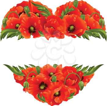 Vector poppy frame in the shape of heart