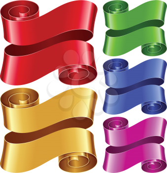 Vector ribbon frames set. Red, green, blue, purple and golden banners isolated on white background
