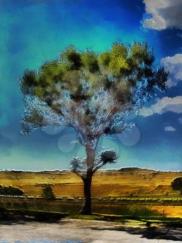 Royalty Free Photo of a Painting of a Tree on a Canvas
