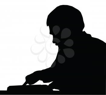 Silhouette of Man reading while holding place with his finger 