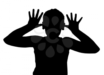 Isolated Silhouetted Boy Child Gesture and Activity Teasing