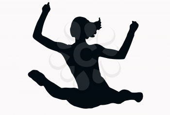 Sport Silhouette - Female Gymnast performing splits isolated black image on white background

