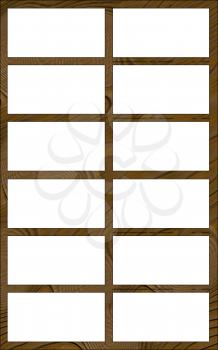Isolated Single Layered Contoured Wooden Twelve Window Narrow Frame