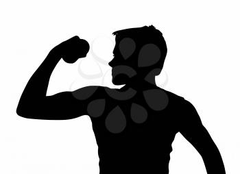 Teen Boy Silhouette Exercising Muscles with Dumbbell