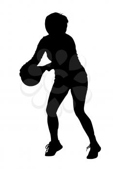 Black on white silhouette of korfball ladies league player girl aiming at goal