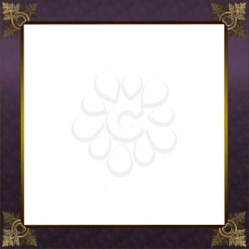Exquisite picture frame or border with gold patterned corners and royal purple border
