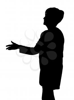 Elderly lady silhouette extending arm to greet with handshake
