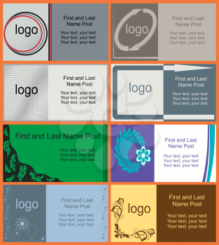 Royalty Free Clipart Image of a Collection of Eight Business Cards