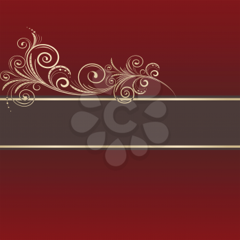 Royalty Free Clipart Image of a Red Background With a Grey Band and a Flourish