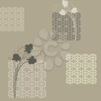 Royalty Free Clipart Image of a Background With Squares and Flowers