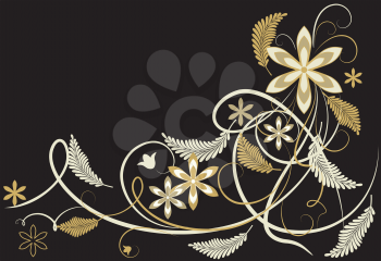 Royalty Free Clipart Image of a Black Frame With Gold Flowers