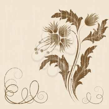 Royalty Free Clipart Image of a Flower and Flourish Background